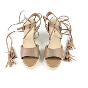 Lace up peep toe wedges